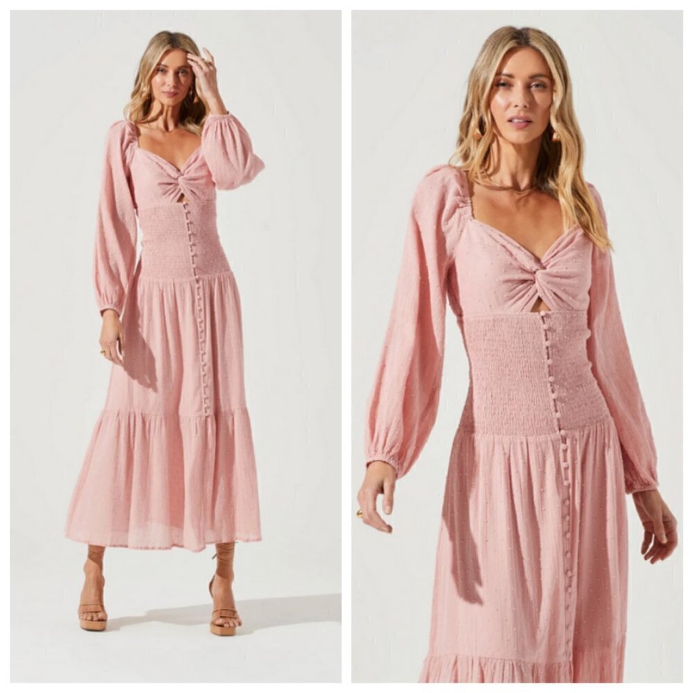 💕ASTR THE LABEL💕 Long Sleeve Twist Bust Dress ~ Soft Pink Small XS NWT - Picture 4 of 12